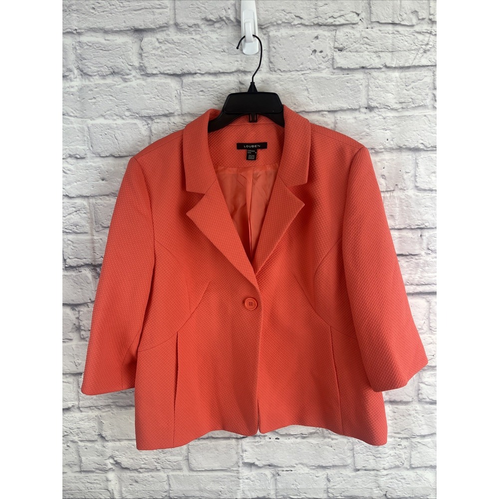 Louben VTG Coral Textured 3/4 Sleeve Blazer Size 16 Old Money Preppy Canadian